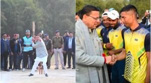 खटीमा में सीएम धामी ने दिखाया अपने बल्लेबाजी का हुनर, बॉल को पहुंचाया स्टेडियम पार,